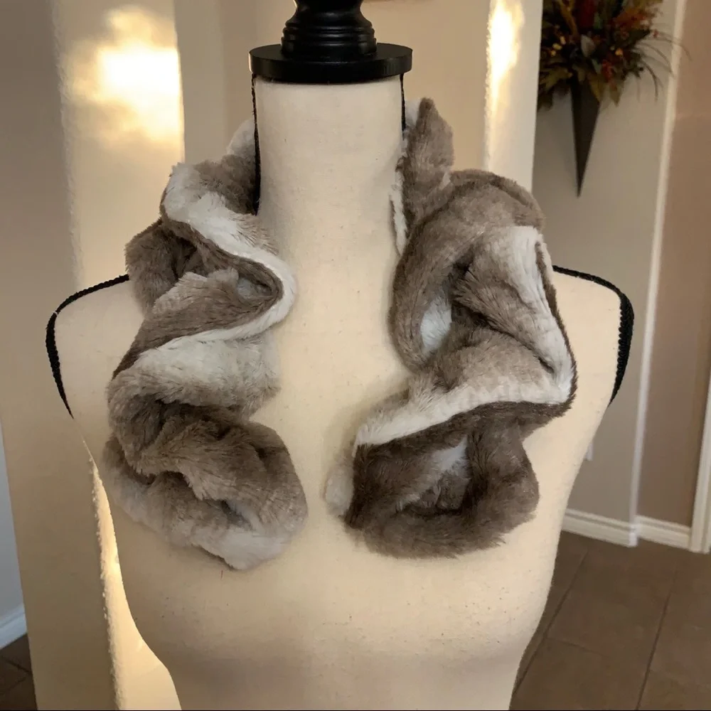 Brown and white faux fur scarf